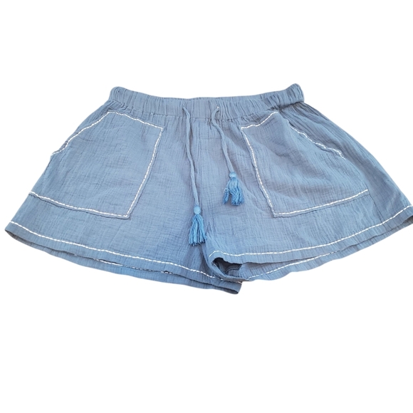 7 FOR ALL MANKIND GAUZE COTTON SHORTS NEW WOMENS SIZE LARGE BLUE - Picture 1 of 6
